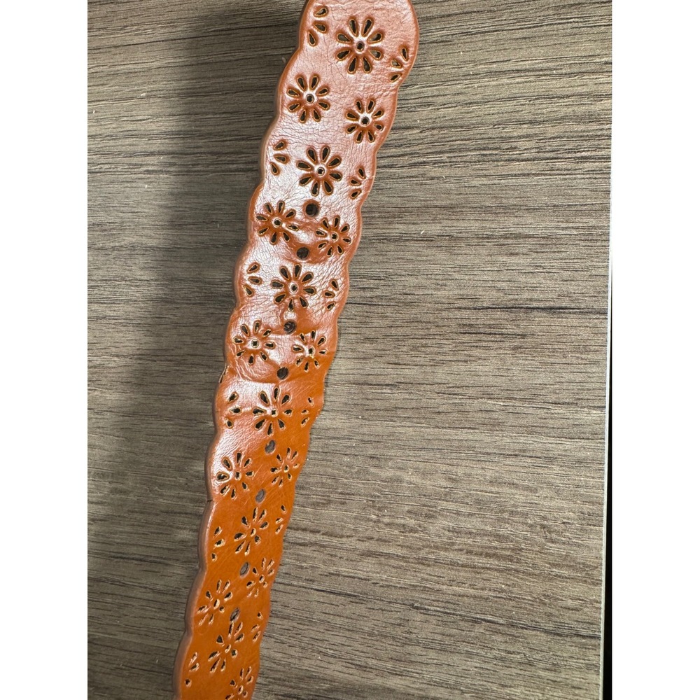 Cognac Brown Scalloped Floral Cutout Belt Silver Buckle 2XL Leather‎ Lining - Picture 4 of 12